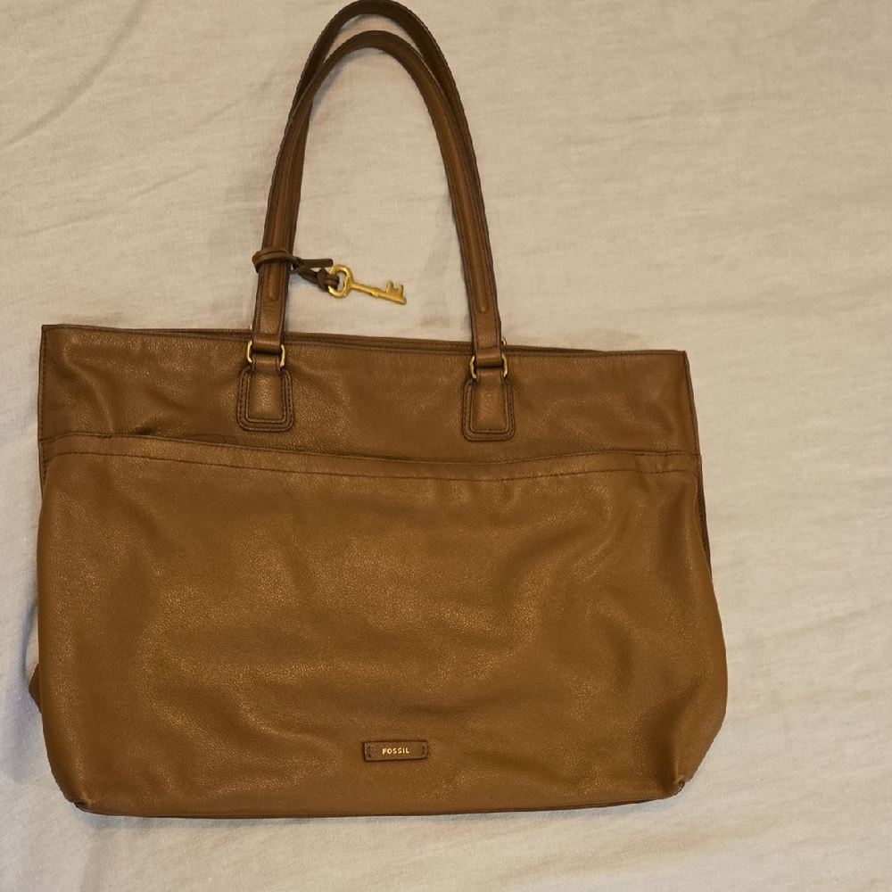 Fossil Tan Leather Tote Bag